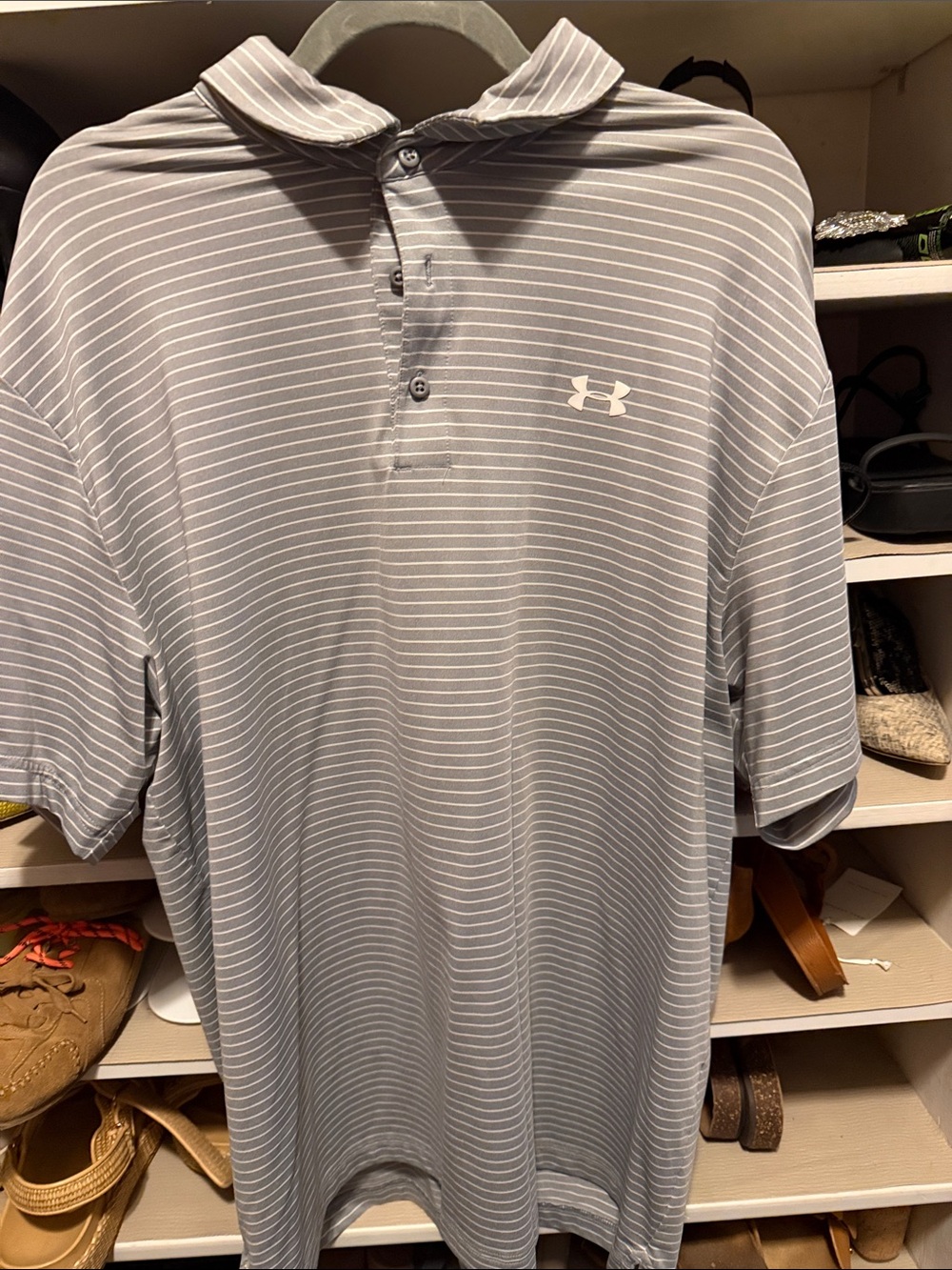 Under Armour Gray & White Striped Performance Polo